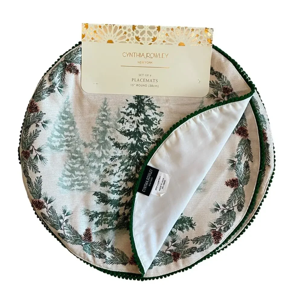 Cynthia Rowley Winter Pine Tree Christmas Placemats 15in Set of 4 Holiday New
